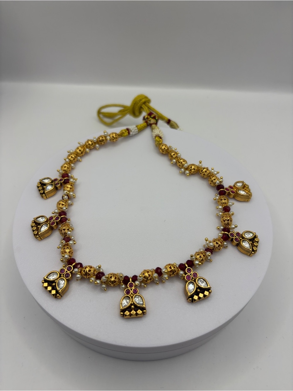Y2K Antique KundanTraditional Gold-Tone Ruby or Green and Pearl Necklace Set